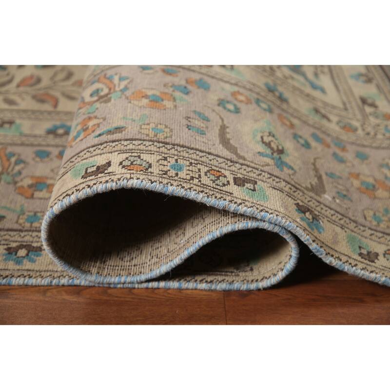 Hand Knotted Oriental 100% Wool Carpet Traditional Floral Beige & Ivories Tabriz Area Rug - 12' 8'' X 9' 8''