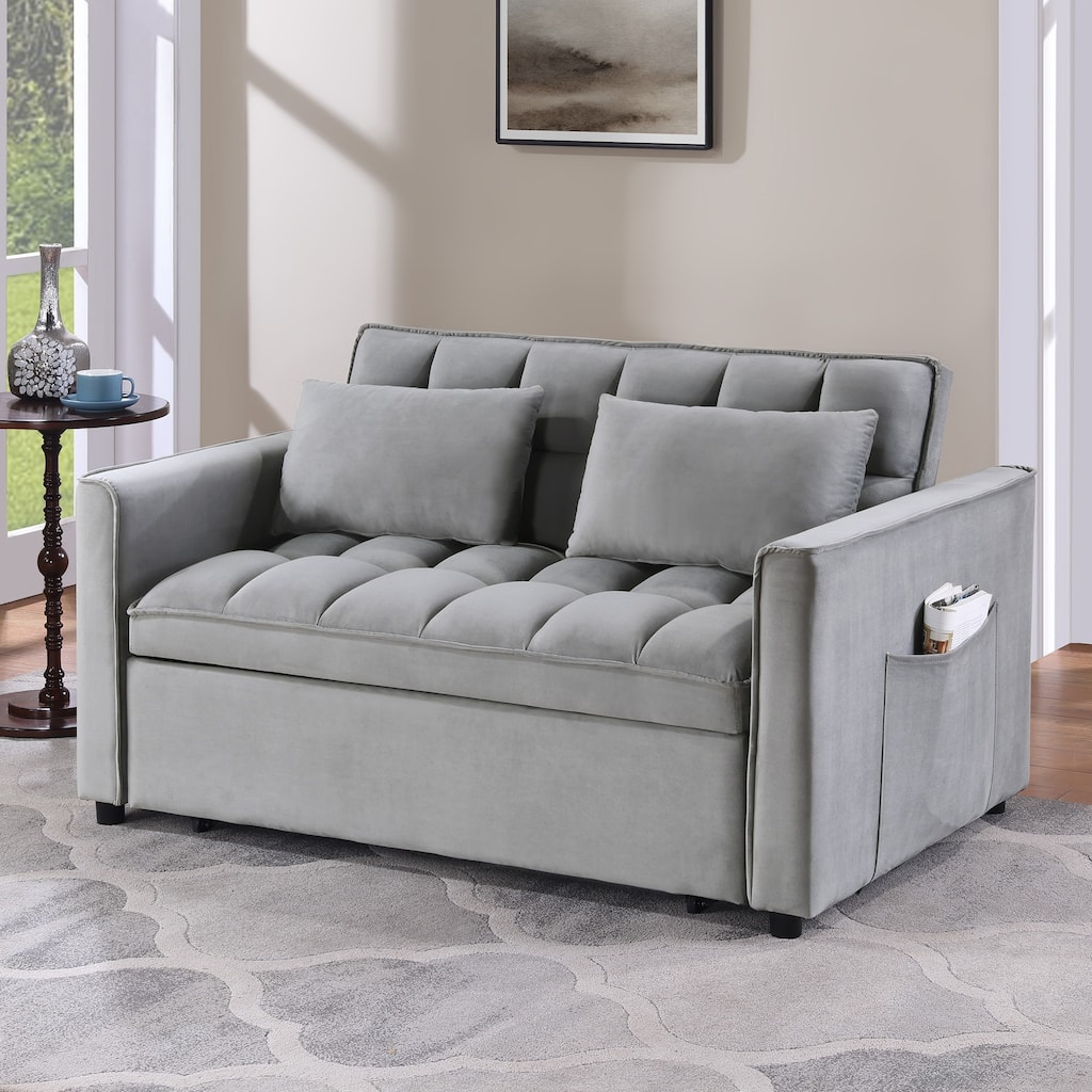 Modern 70" L 3-in-1 Multi-Functional Grey Sleeper Sofa with Iron Frame Pull-Out Loveseat
