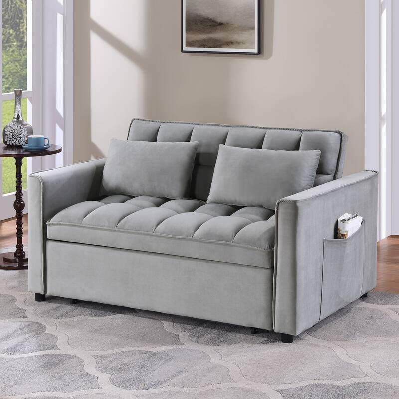 Modern 70" L 3-in-1 Multi-Functional Grey Sleeper Sofa with Iron Frame Pull-Out Loveseat - Grey