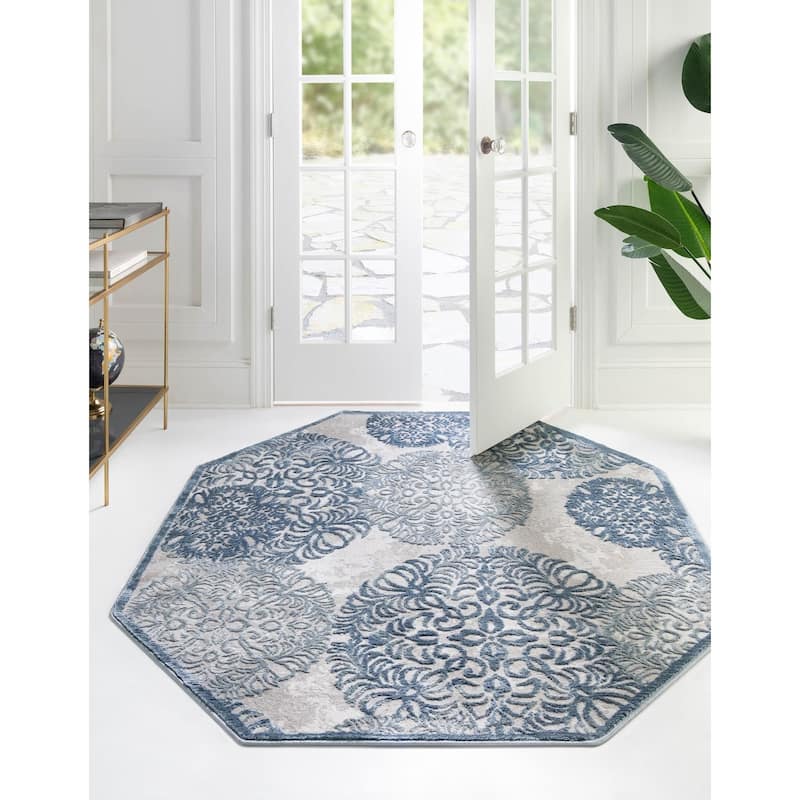 Country & Floral Cadence Collection Area Rug - 4'x4' Octagon - Blue