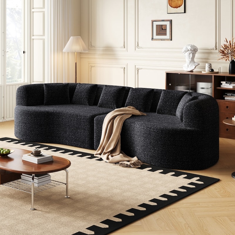 106.3" Chenille Curved Sectional Bone-Free Cloud Sofa with 6 Pillows