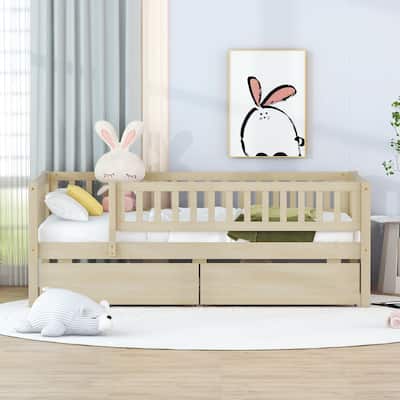 Pinewood Daybed Dual-Use Sofa Daybed with 2 Drawers, Solid Guardrail