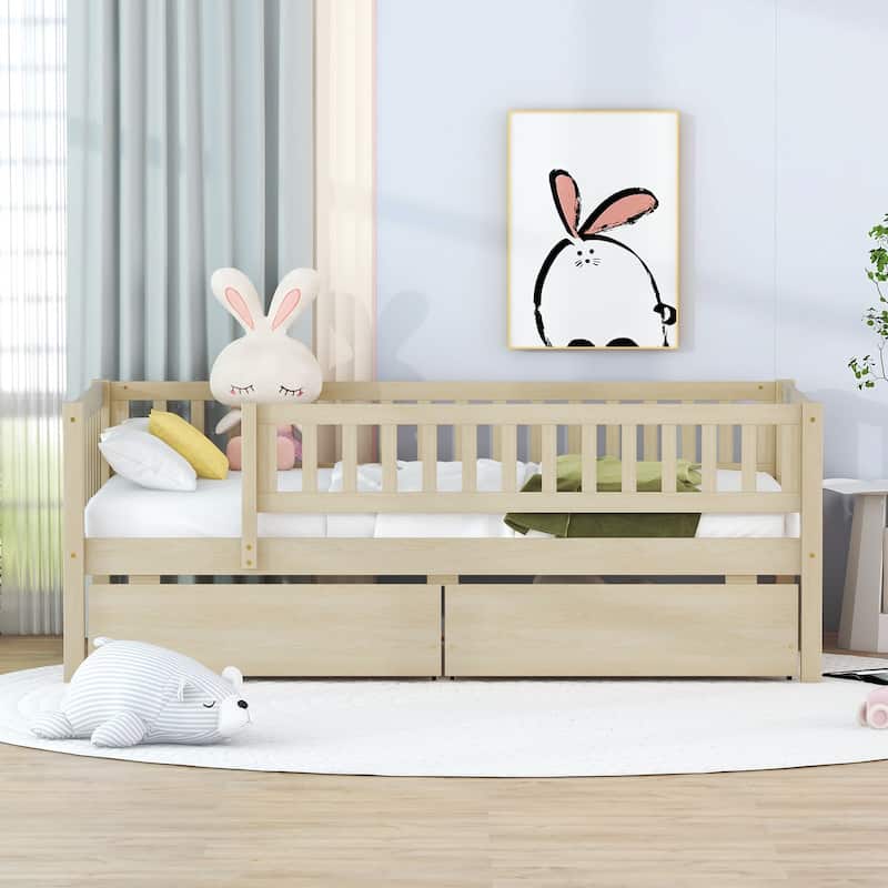 Twin Size Daybed Wood Bed with Two Drawers - Natural