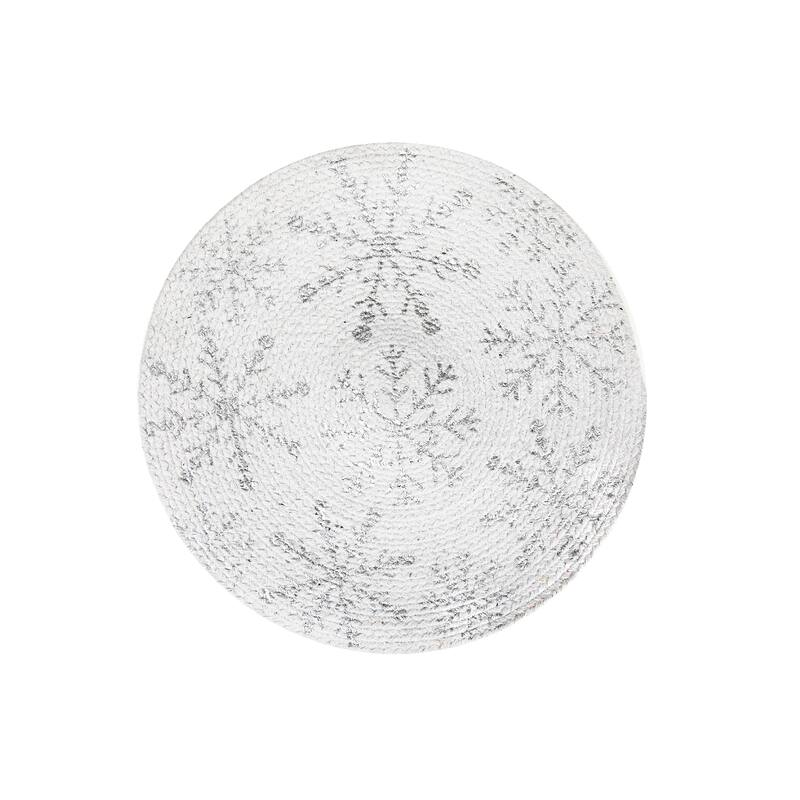 Foil Printed Snowflake Cotton Rope Placemat (Silver) Set of 12 On
