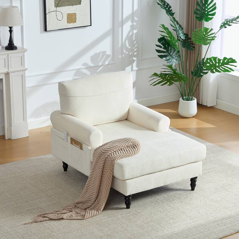 HOMEFUN Chenille Upholstered Wood Frame Recliner Single Sofa with Comfortable Armrests - Beige