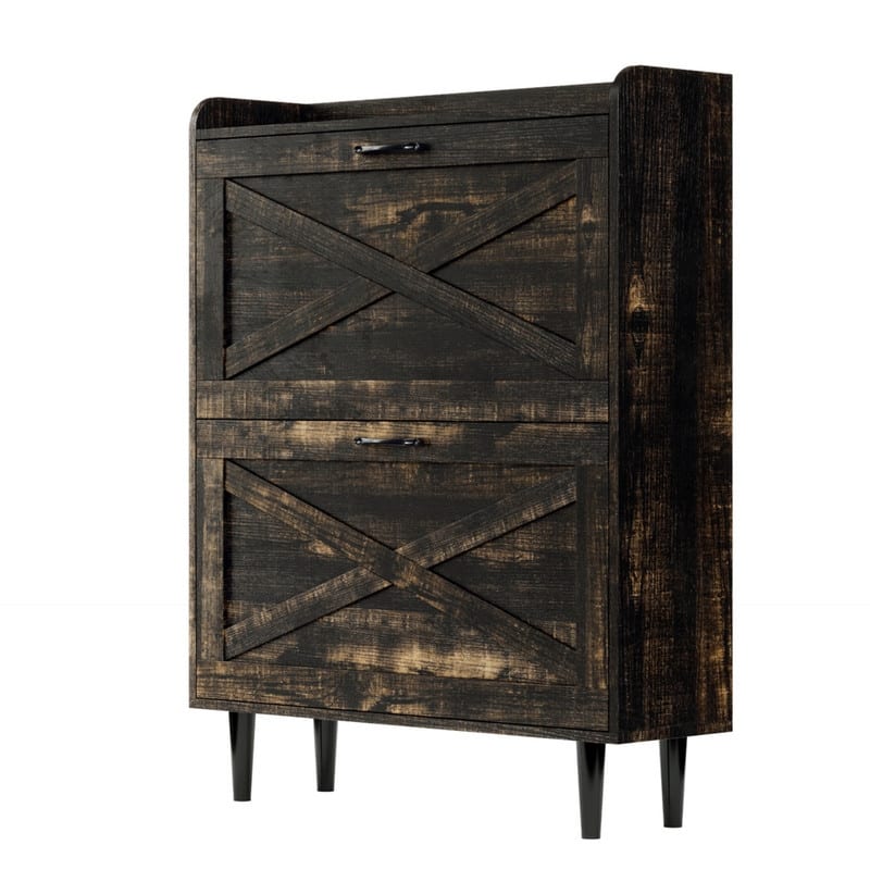 2 Flip 1 Barrier Barn Door Shoe Cabinet Melamine Embossed 31.6in