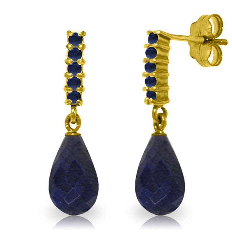 7 Carat 14K Solid Gold Sapphire Earrings Briolette Dangling Sapphire - Yellow