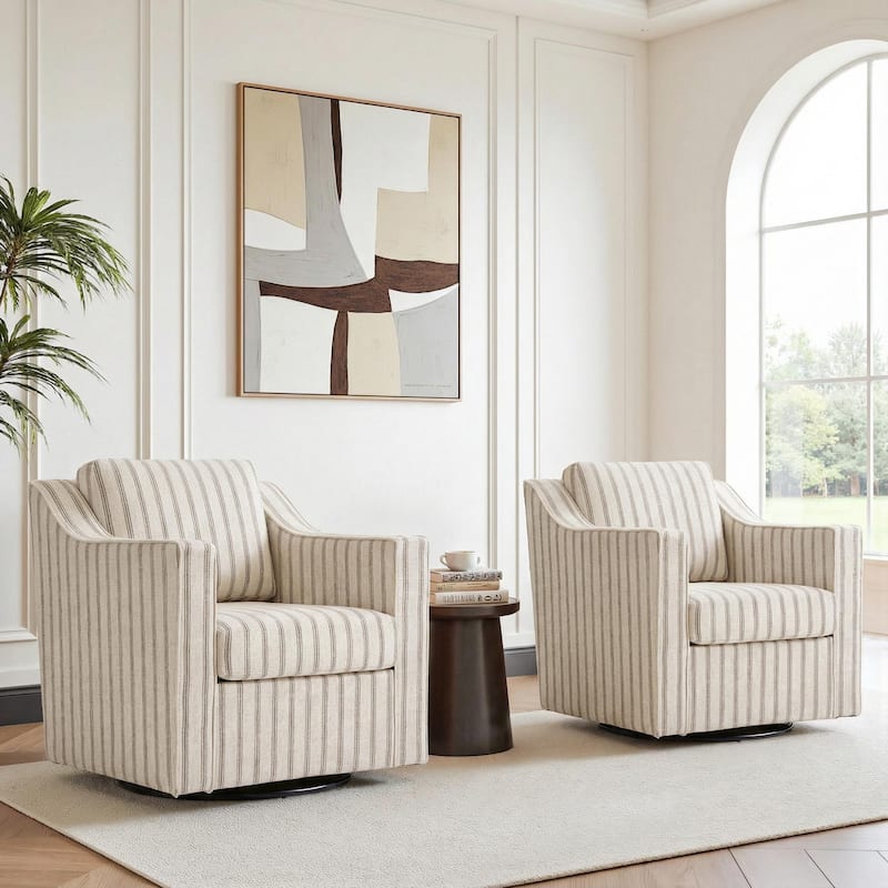 Chenille/Leather Swivel Barrel Chair(Set of 2) Modern Club Chair by UIXE