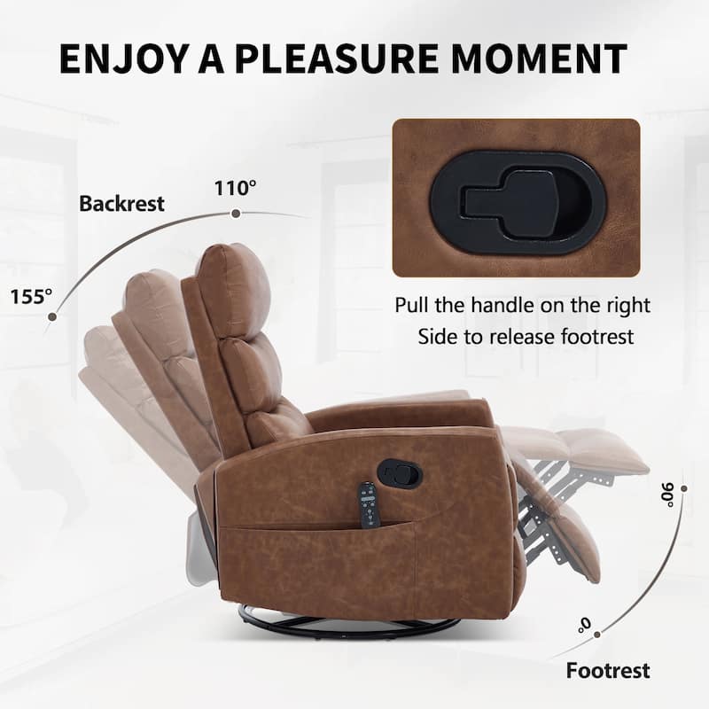 360° Swivel Rocking Recliner with Heat & Massage, Faux Leather