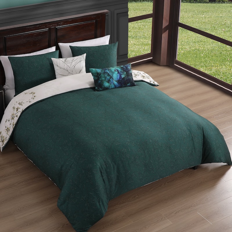 Bebejan Peacock Jardin 100% Cotton Sateen 5 Piece Reversible Comforter Set