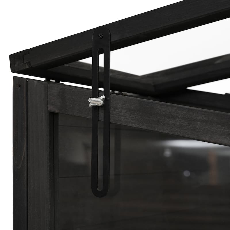 Outdoor Black Wooden Greenhouse with 4 Independent Skylights and 2 Folding Middle Shelves