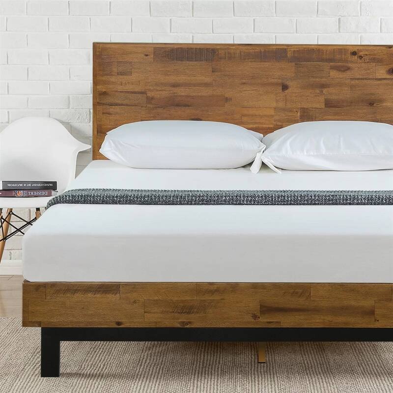 Modern Wood Platform Bed Frame with Adjustable Headboard Support