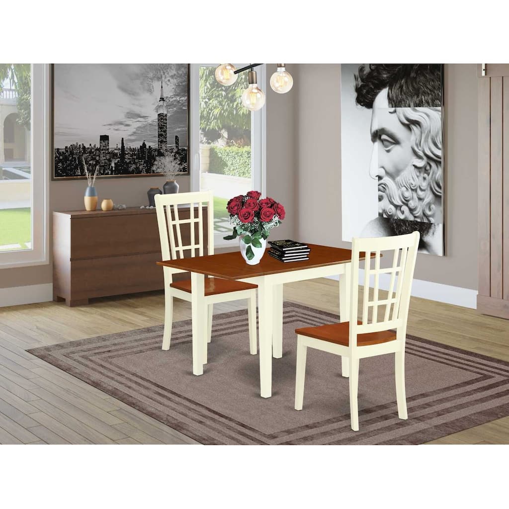 HomeStock 3-Pc Buttermilk and Cherry Finish Solid Wood Top Dining Table Set
