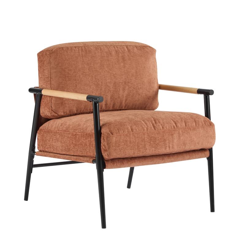 Polyester Accent Chair with Metal Frame & Wooden Armrests