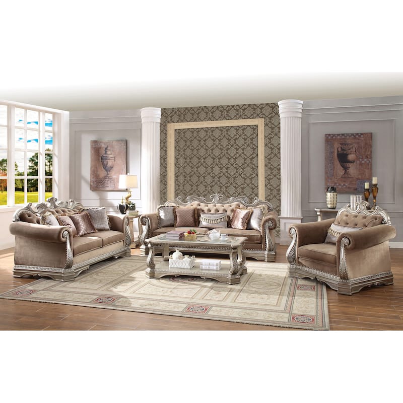 Keplinger Antique Silver Button-Tufted Backrest Sofa