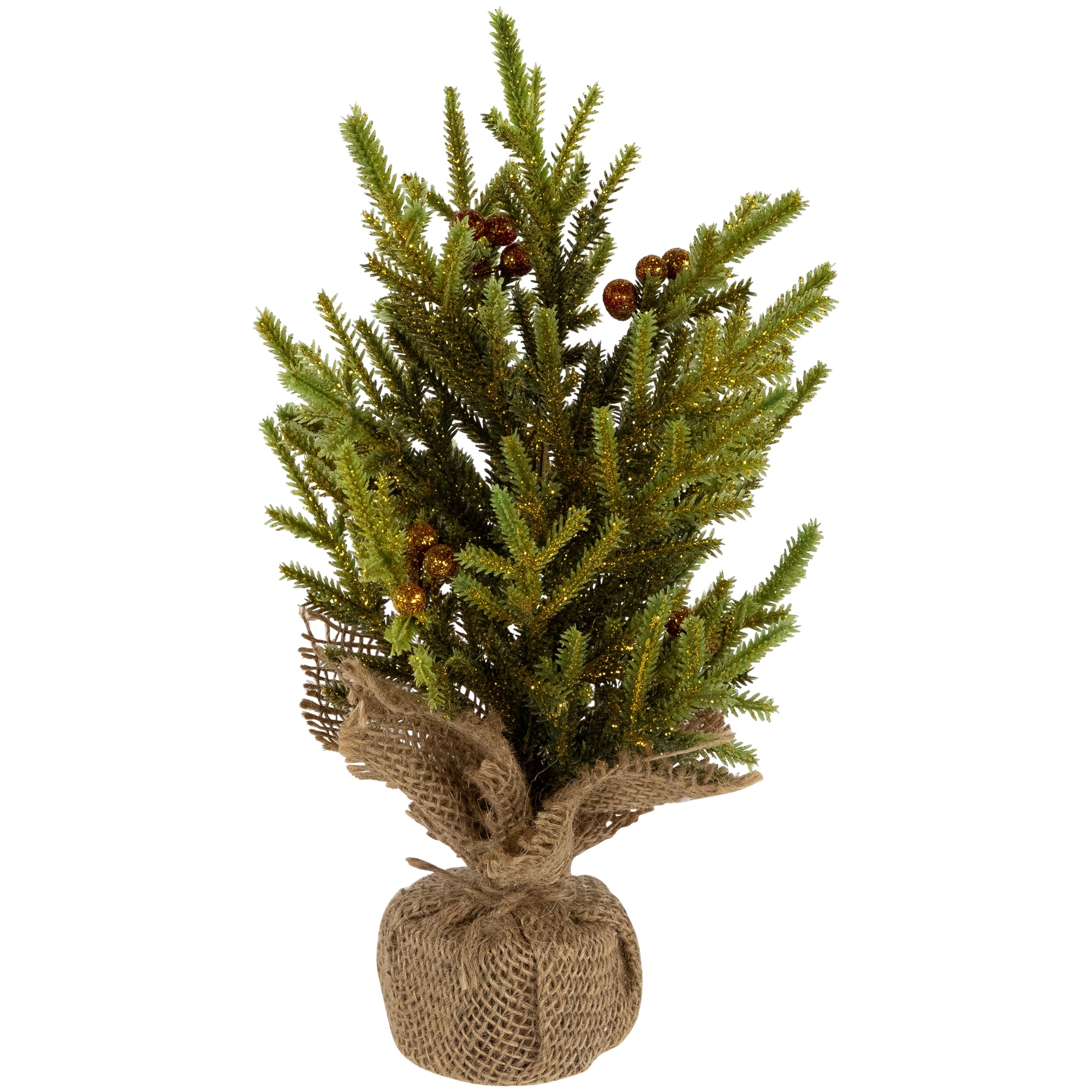 Mini Pine Berries Artificial Christmas Tree In Burlap Base 12" Unlit - 1 Foot