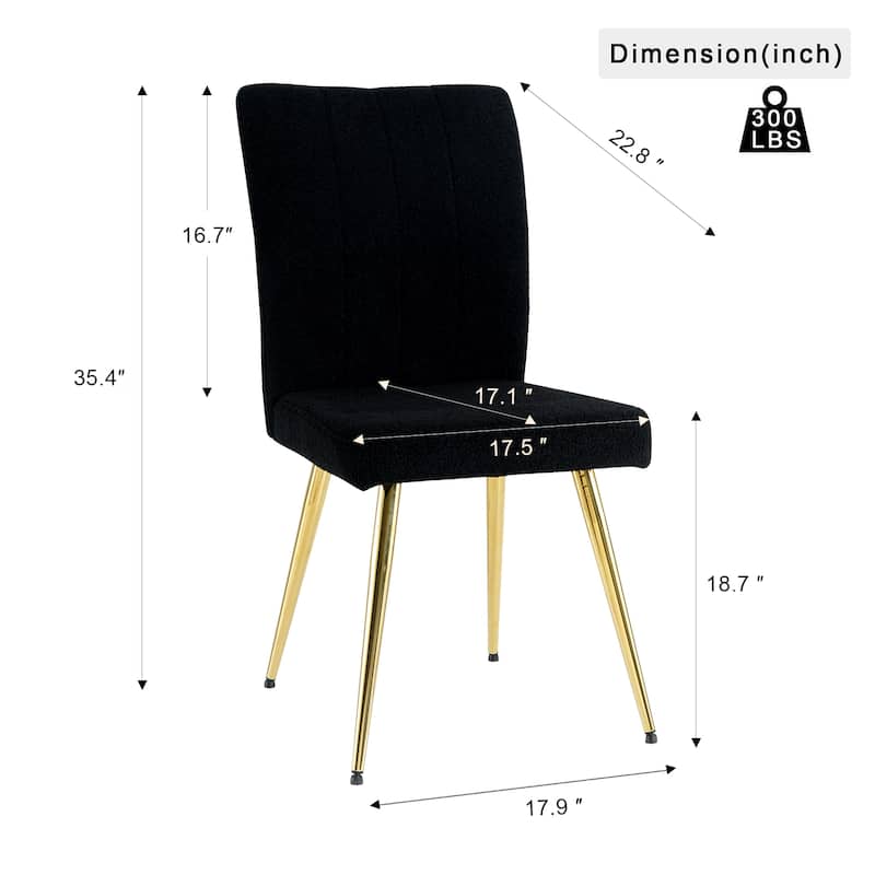 Modern Black Teddy Wool Dining Chairs Set of 4, Upholstered Chair with Fabric Accent Side Chair, Side Chair with Gold Metal Legs