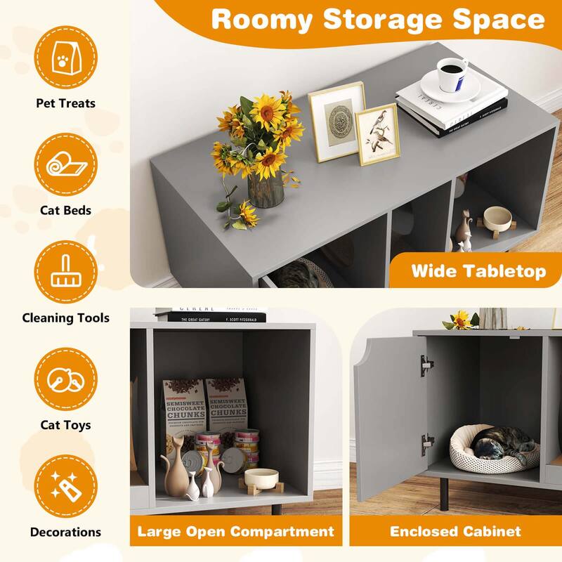 Costway 40" Hidden Cat Washroom with Storage Removable Scratcher Metal - See Details