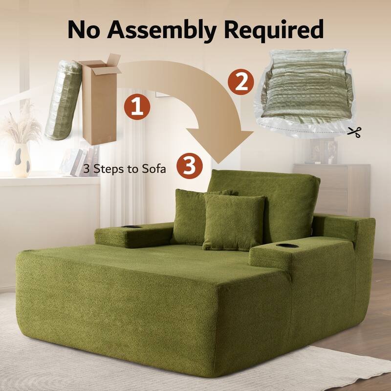 OVIOS Plush Convertible Floor Lounge Sofa with Cup Holder