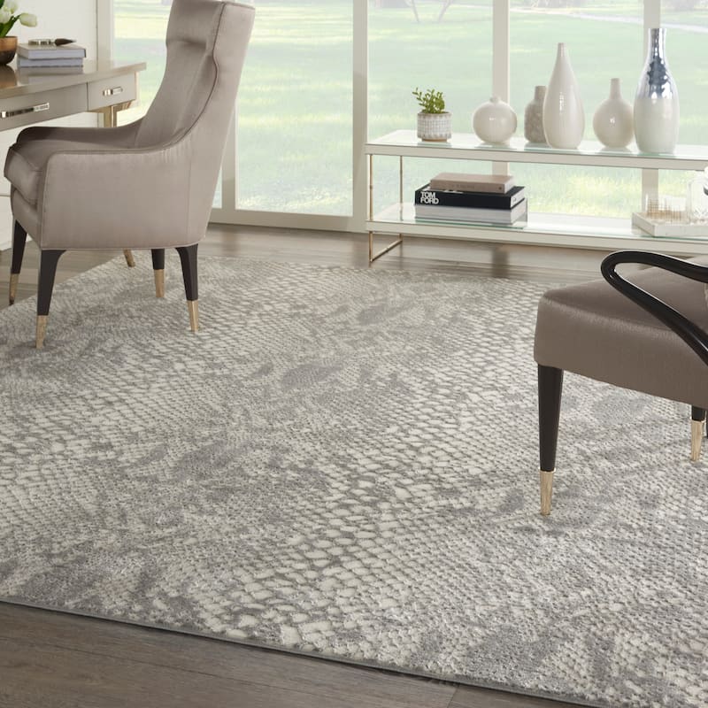 Nourison Solace All-Over Modern Snake Print Area Rug - 8' x 10' - Ivory/Grey - Runner/Rectangle
