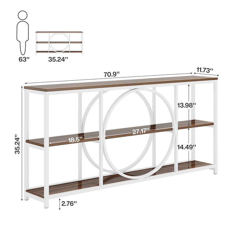 70.9 inch Extra Long Console Table with 3 Tier Wood Storage Shelves