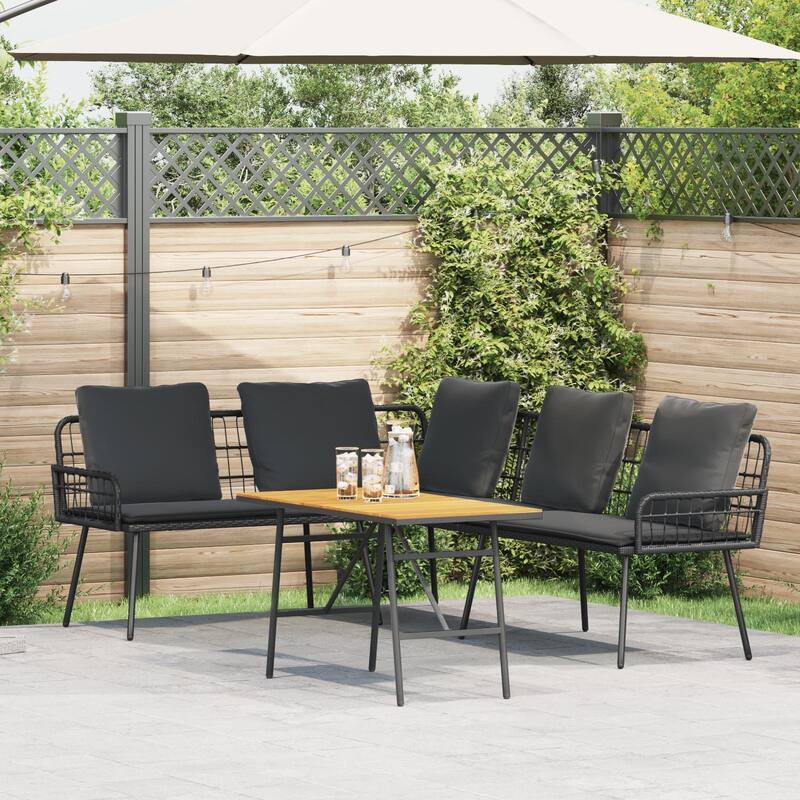 vidaXL 2 Piece Garden Sofa Set with Cushions Black/Natural Poly Rattan - 68.1 x 91.0 x 30.7 - Black