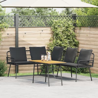 vidaXL 2 Piece Garden Sofa Set with Cushions Black/Natural Poly Rattan - 68.1 x 91.0 x 30.7