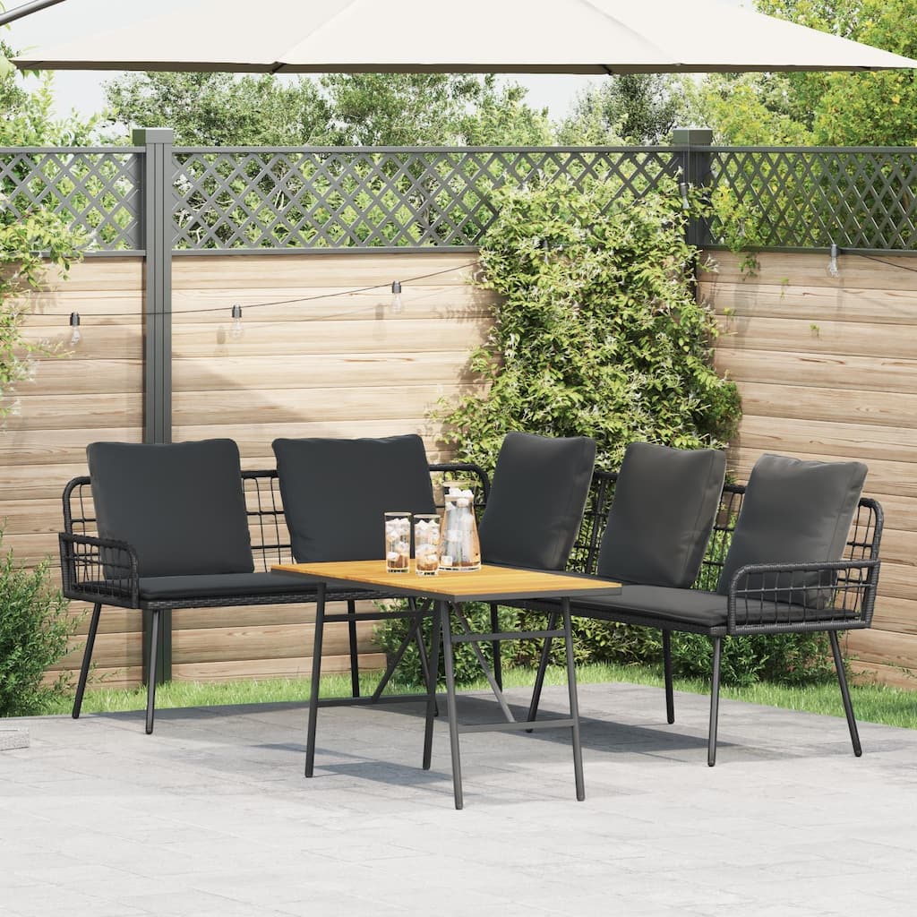 vidaXL 2 Piece Garden Sofa Set with Cushions Black/Natural Poly Rattan - 68.1 x 91.0 x 30.7