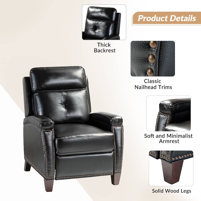 Gaspar Mid-Century Modern Pushback Recliner with Nailhead Trim by HULALA HOME