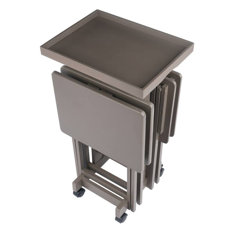 Isabelle 6-Pc Snack Table Set with Removable Serving Tray Oyster Gray