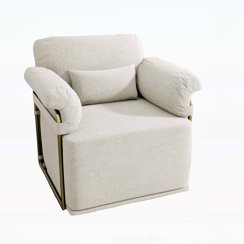 360 Degree Upholstered Armchair with Gold Metal Legs for Comfortable Reading and Relaxation - Beige
