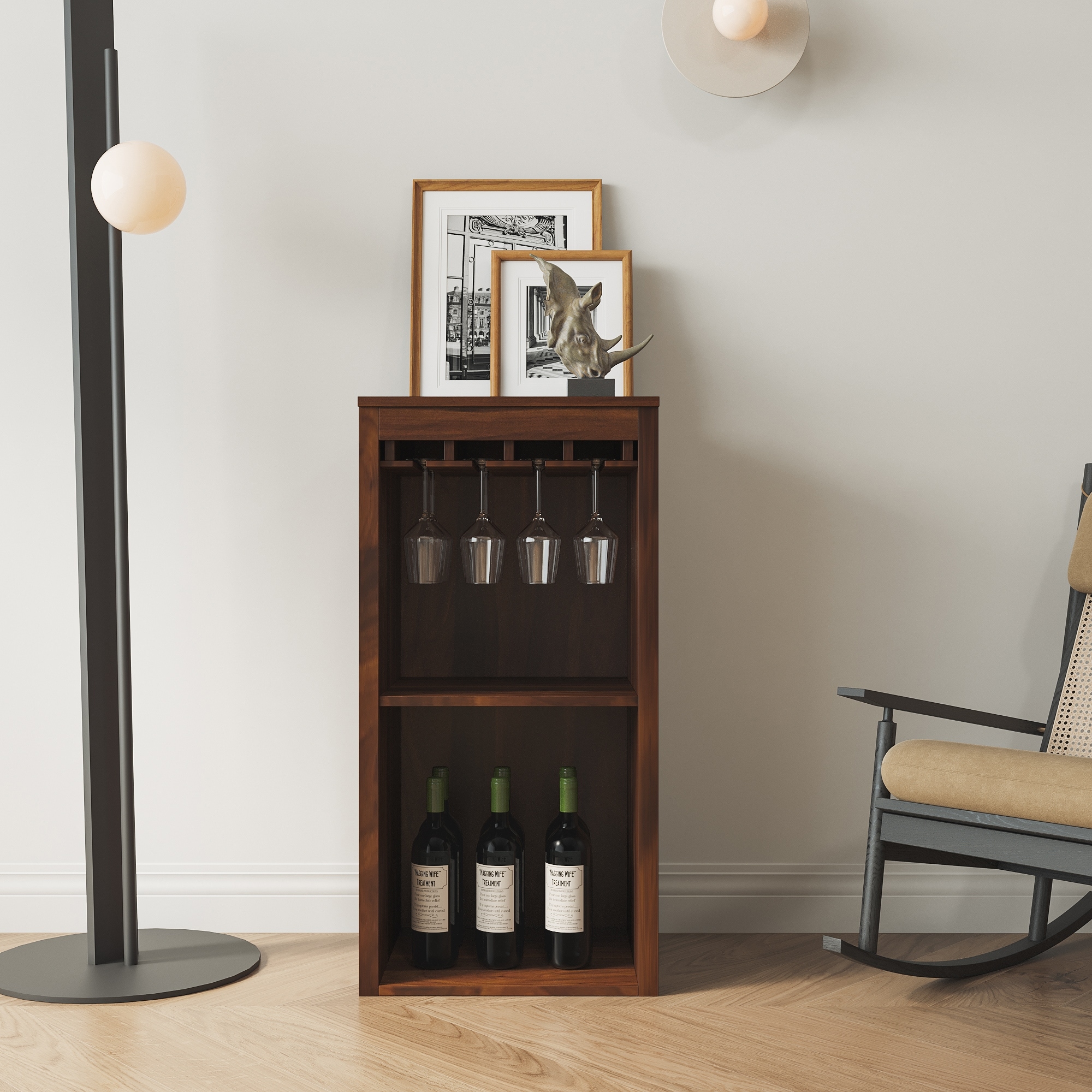 Modular wine bar Cabinet with Storage Shelves with Hutch for