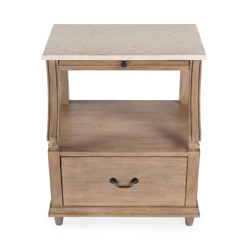 Mabel Genuine Marble and Wood 1-Drawer Nightstand