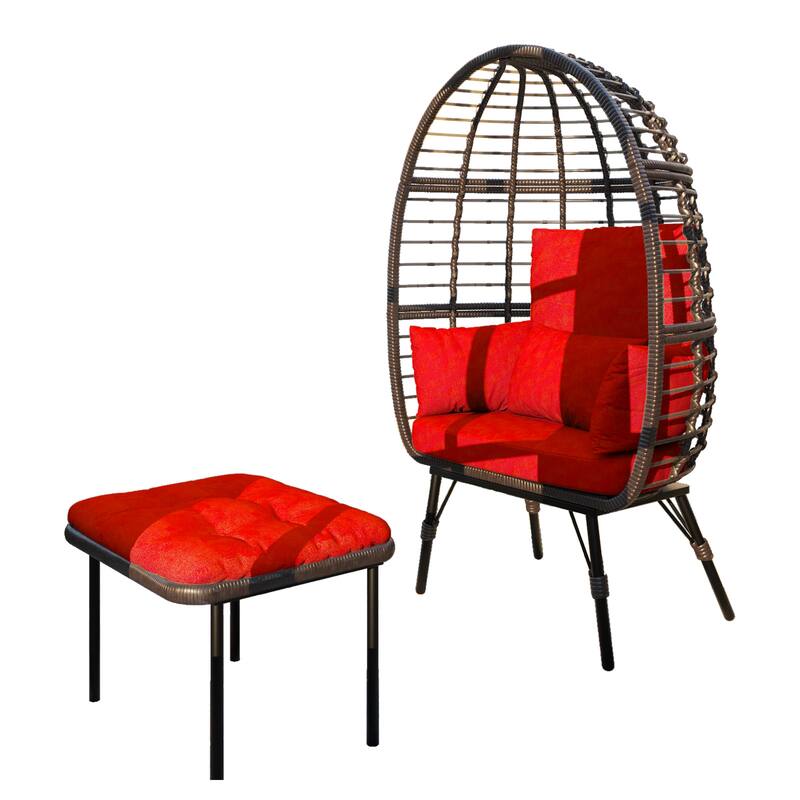 Cozywor Patio Indoor/Outdoor Egg Lounge Chair with Ottoman and Cushions