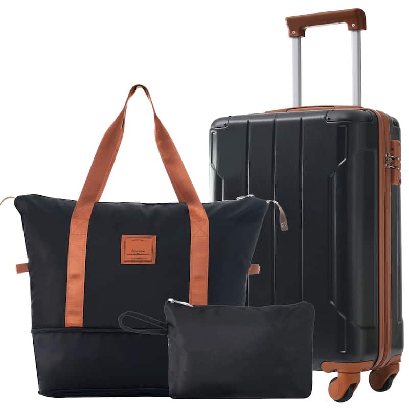 Luggage Sets 3 Piece, Expandable Carry on Luggage, Hardshell Suitcases with Wheels and TSA Lock for Men Women - Black Brown