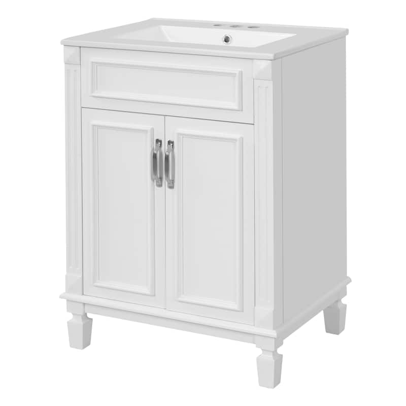 Bathroom Vanity with Sink, Solid Wood Bathroom Storage Cabinet, Bathroom Cabinet with 2 Soft-Closing Doors & Adjustable Shelf