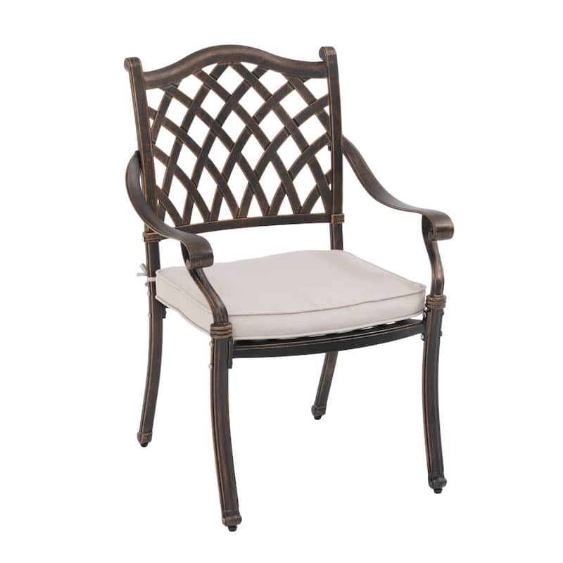 Patio Cast Aluminum Dining Armchairs with Cushions Set of 4