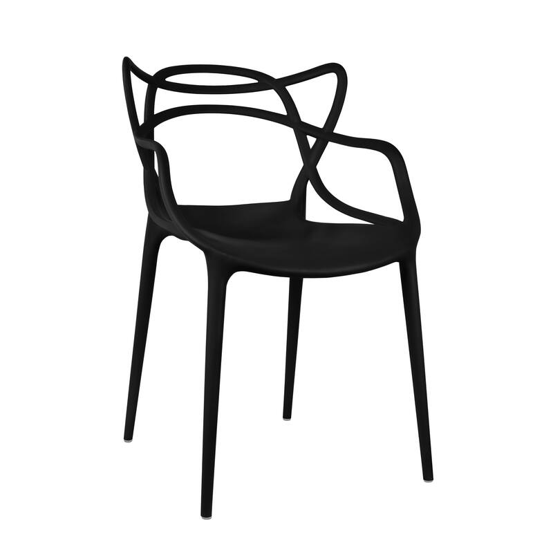 Modern Plastic Patio Indoor or Outdoor Dining Stackable Chair UV Protected With Arms Open Back