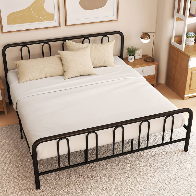 Gymax King Size Metal Bed Frame Headboard Footboard Platform Mattress - Black - King
