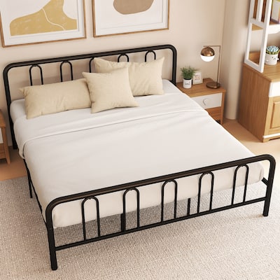 Gymax King Size Metal Bed Frame Headboard Footboard Platform Mattress