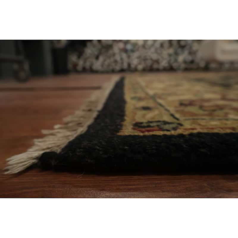 Hand Knotted Oriental 100% Wool Carpet Traditional All-Over Black Agra Area Rug - 8' 8'' X 5' 8''