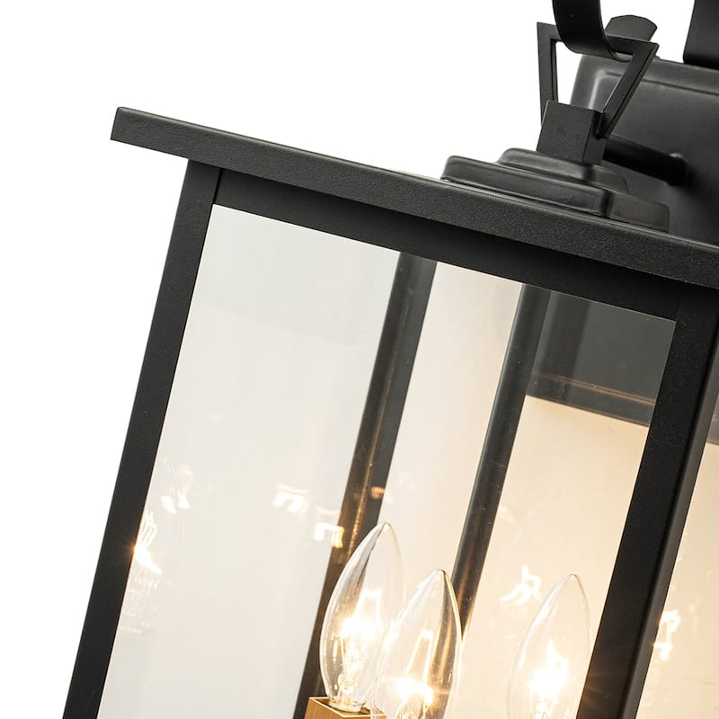 9.8in Clear Glass 3-Light Lantern Outdoor Armed Sconce - Matte Black & Brass