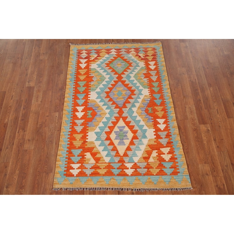 Southwestern Kilim Oriental Area Rug Flatweave Wool Carpet - 3'2"x 5'0"