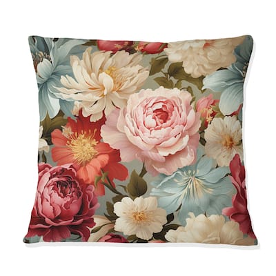 Designart "Pastel Pink And Beige Garden Floral Pattern III" Floral Printed Throw Pillow