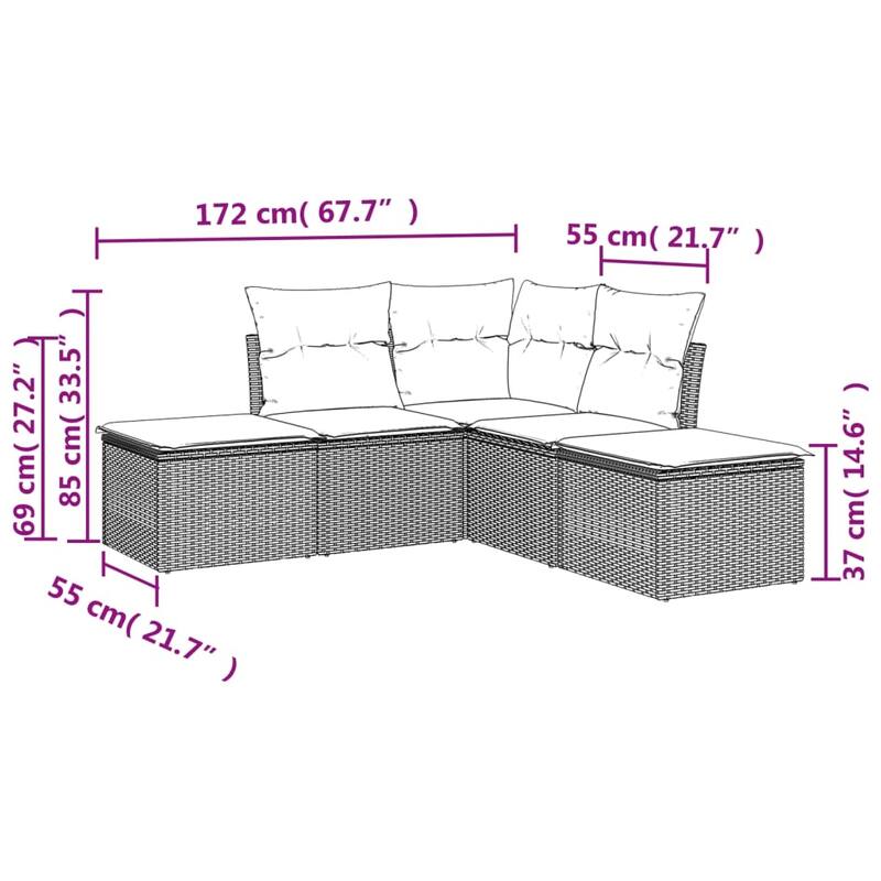 vidaXL Garden Sofa Set Brown, Cream White - 24.4 x 24.4 x 27.2