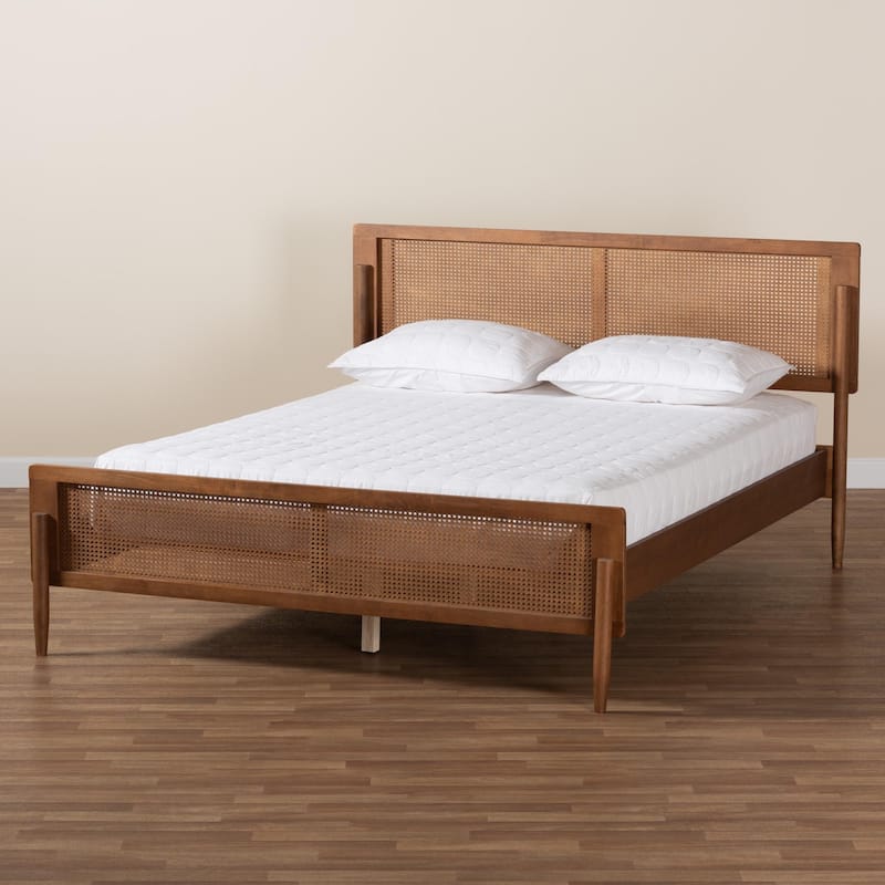 Gardwin Mid-Century Modern Ash Walnut Finished Wood Platform Bed