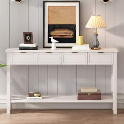 Contemporary High-Quality Entryway Console Table with 4 Spacious Drawersm,1 Practical Bottom ShelfLong Legs, for Hallway, Foyer