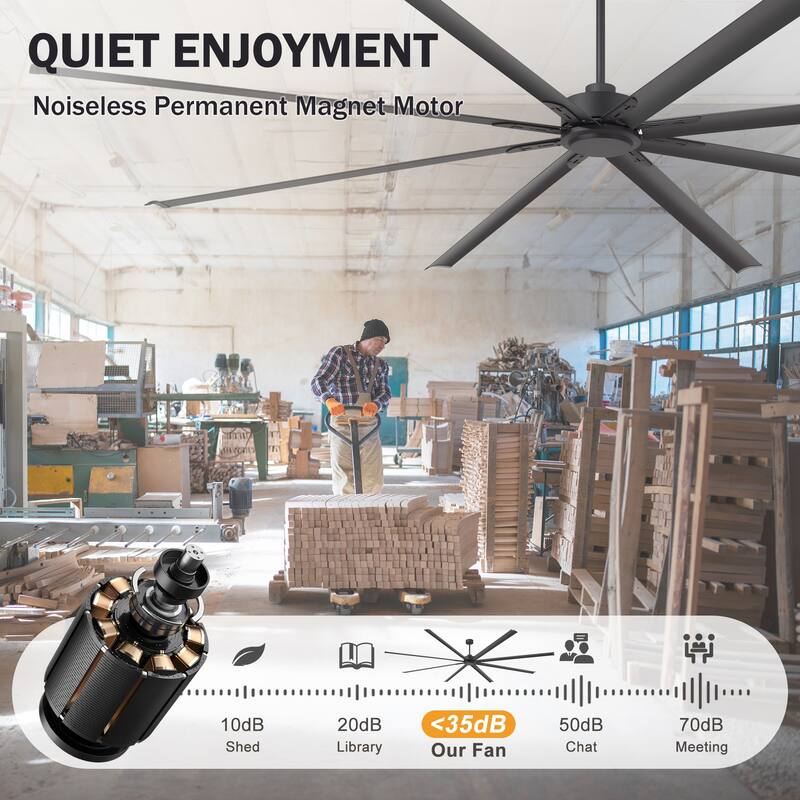 120" Indsutrial Extra Larger HVLS Commercial Ceiling Fan with Remote and Aluminum Blades