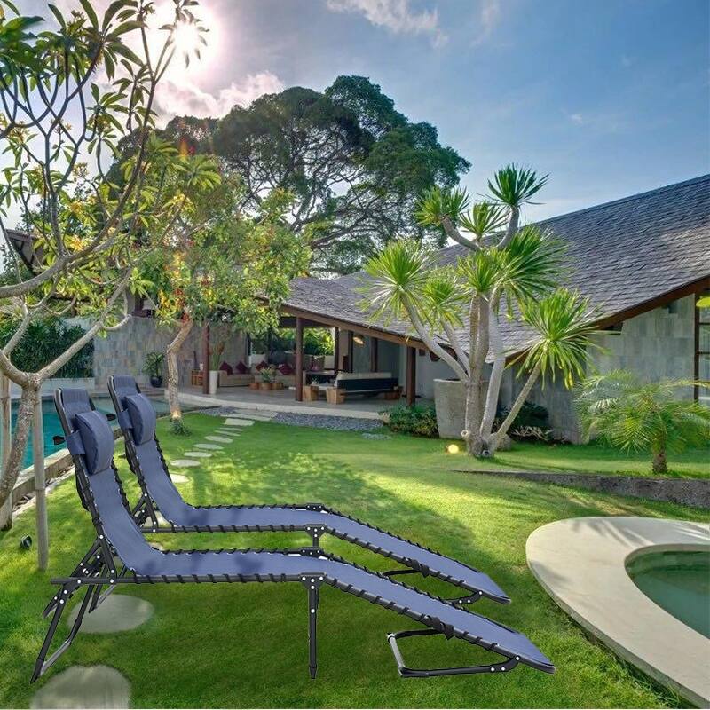 Folding Chaise Lounge Pool Chair Set of 1, Patio Sun Tanning Chair, Lounge Chair with 4-Position Reclining Back for Beach