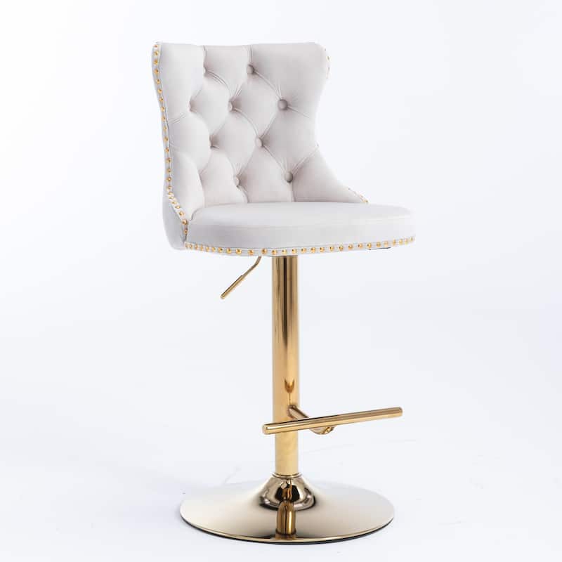Golden Swivel Velvet Barstools Adjusatble Seat Height from 25-33 Inch,Upholstered Bar Stools with Backs Set of 2